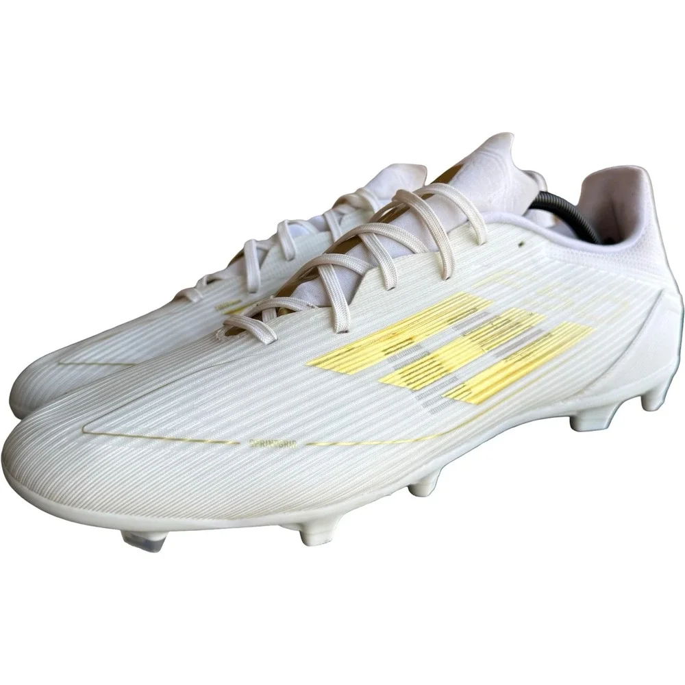 Adidas F50 Soccer Cleats Mens 13 White Gold Excellent Firm Ground Fiberskin